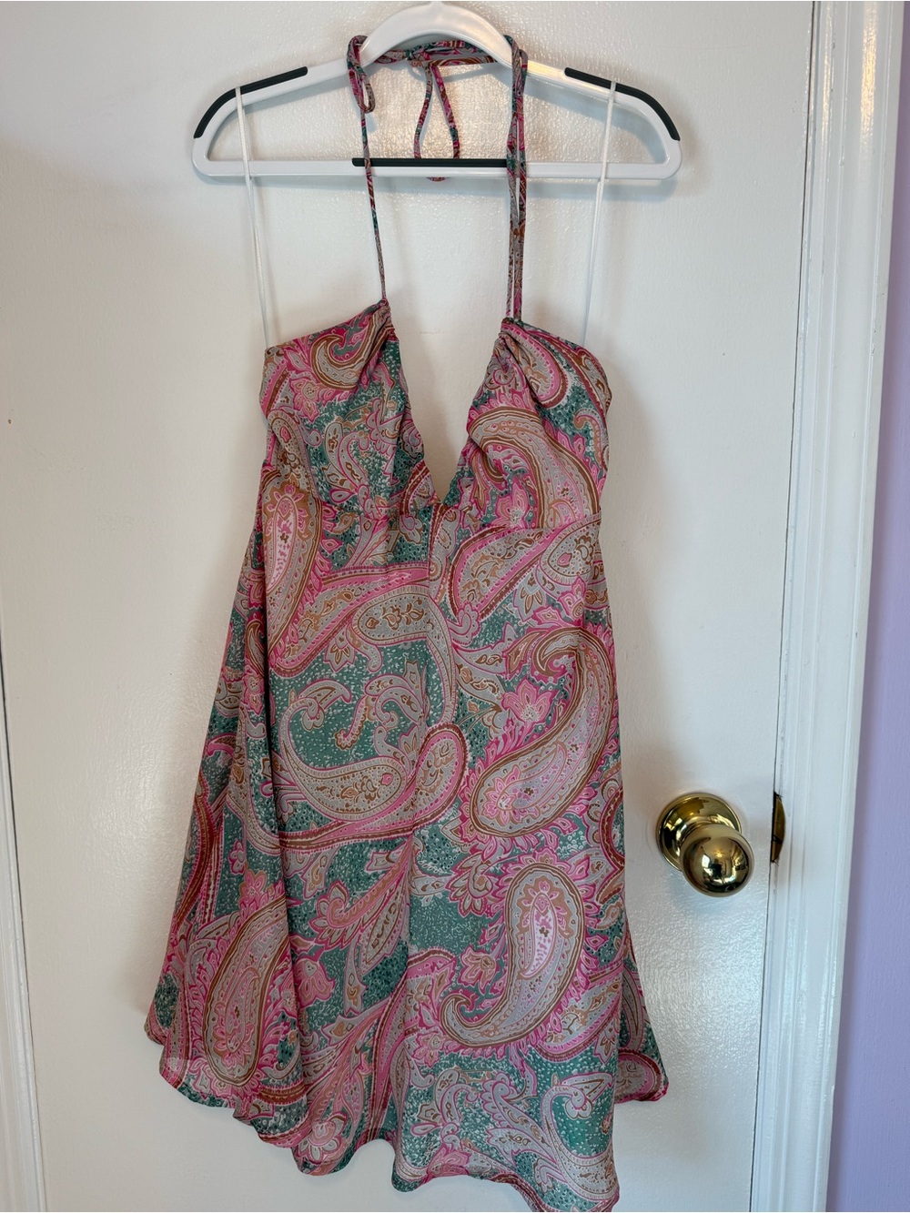 Pink & Green Paisley Halter Mini Dress | Size S